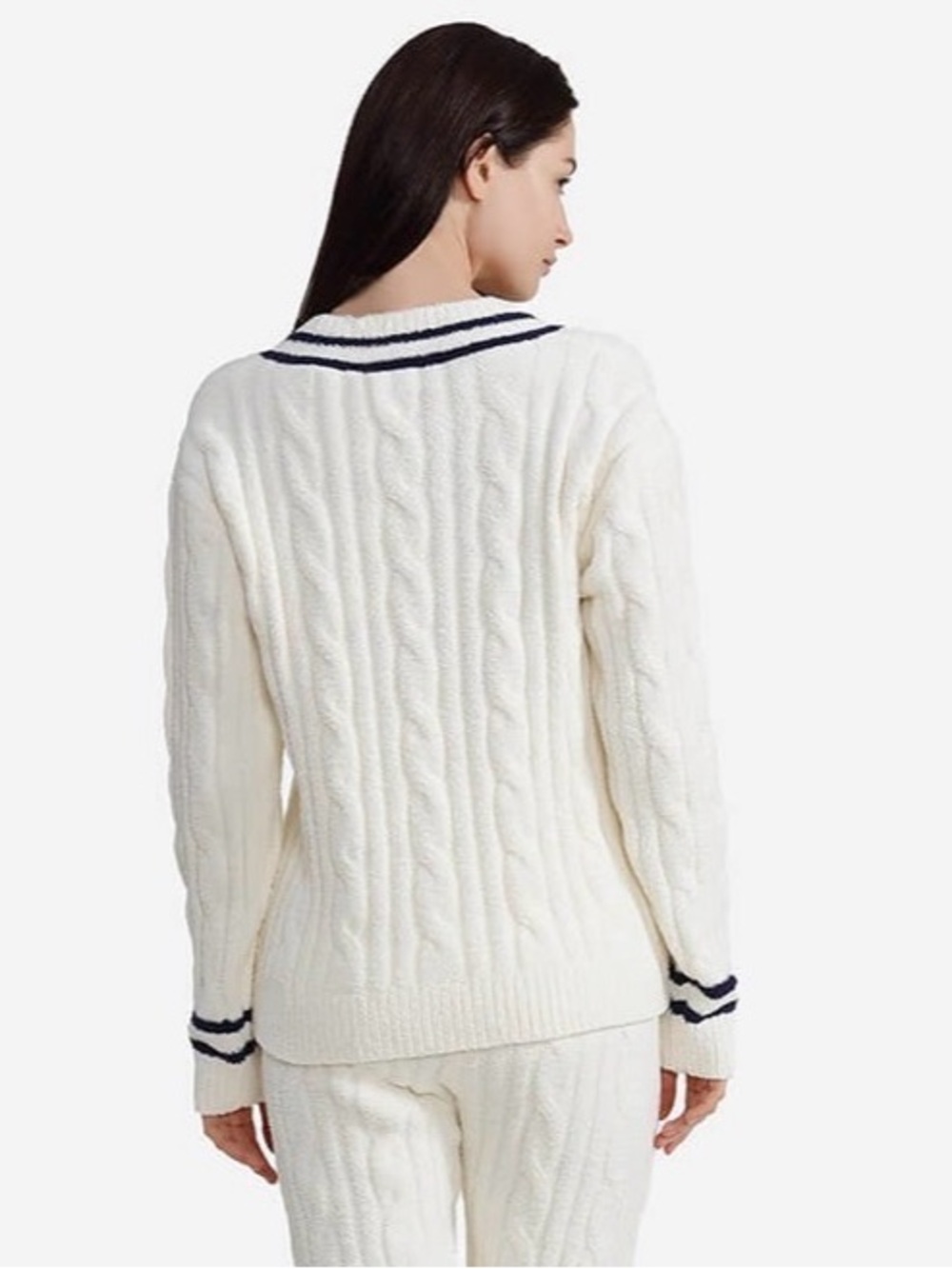 Sunday Citizen Snug Lite Braided V Neck Pullover Off White - Picture 3 of 5
